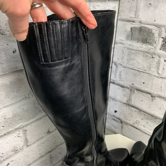 Liz Claiborne Black Faux Leather Snakeskin Block Heel Knee High Boots - Picture 9 of 13